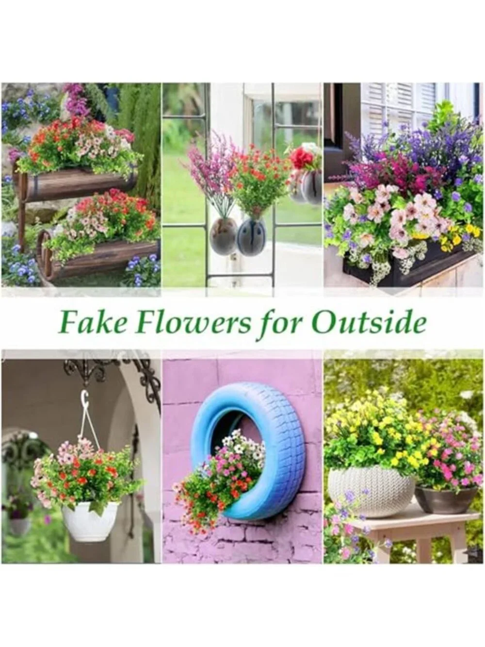 20 Bundles Fake Outdoor Flowers UV Resistant Artificial Plants Garden Decor